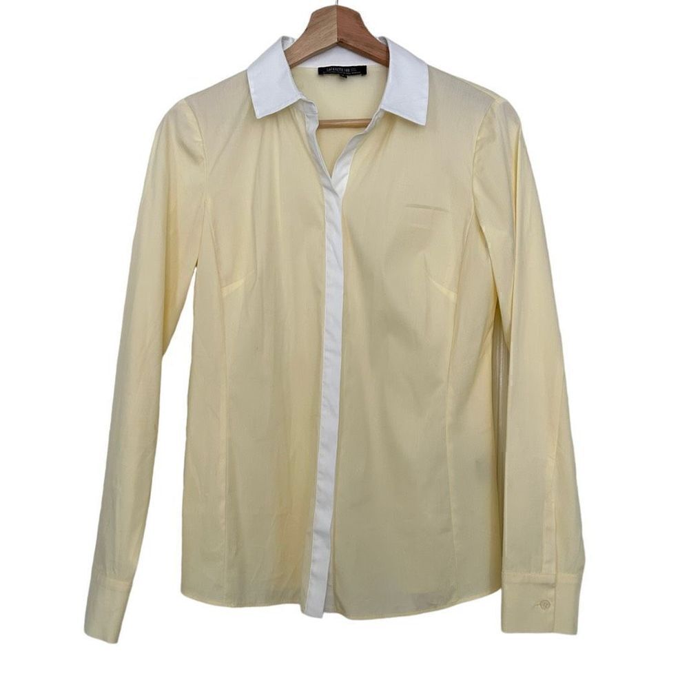 🐿️ Lafayette 148 NY For Neiman Marcus Yellow & White Button Front Blouse Size 2